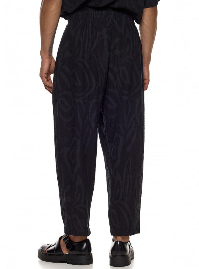 JAPANESE TROUSERS WITH TEXTURED DESIGN AND WIDE-LEG FIT - BLACK