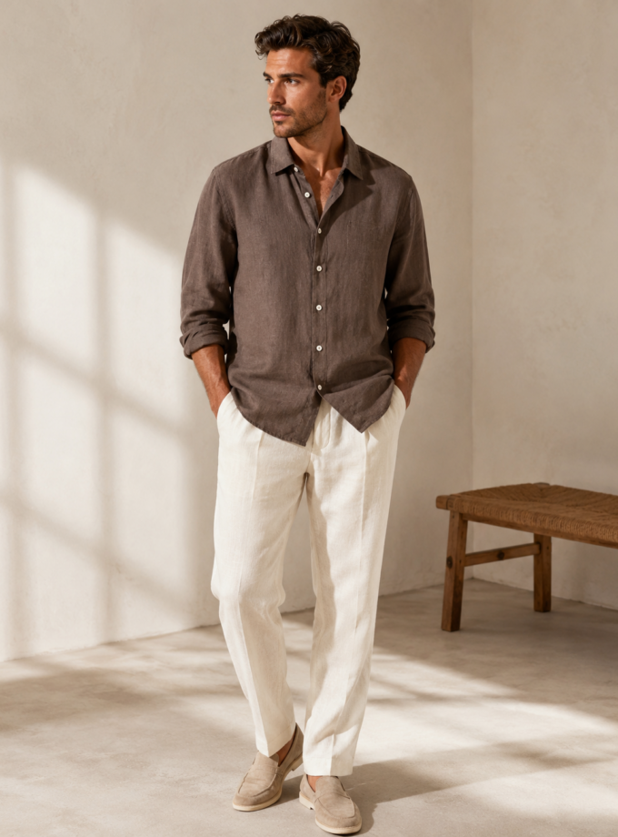 SHIRT LINEN - BROWN