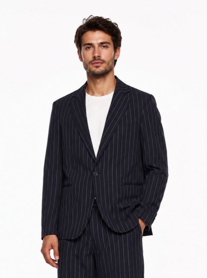 STRIPED BLAZER - DARK BLUE