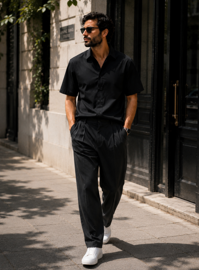 SHORT-SLEEVED SHIRT - BLACK
