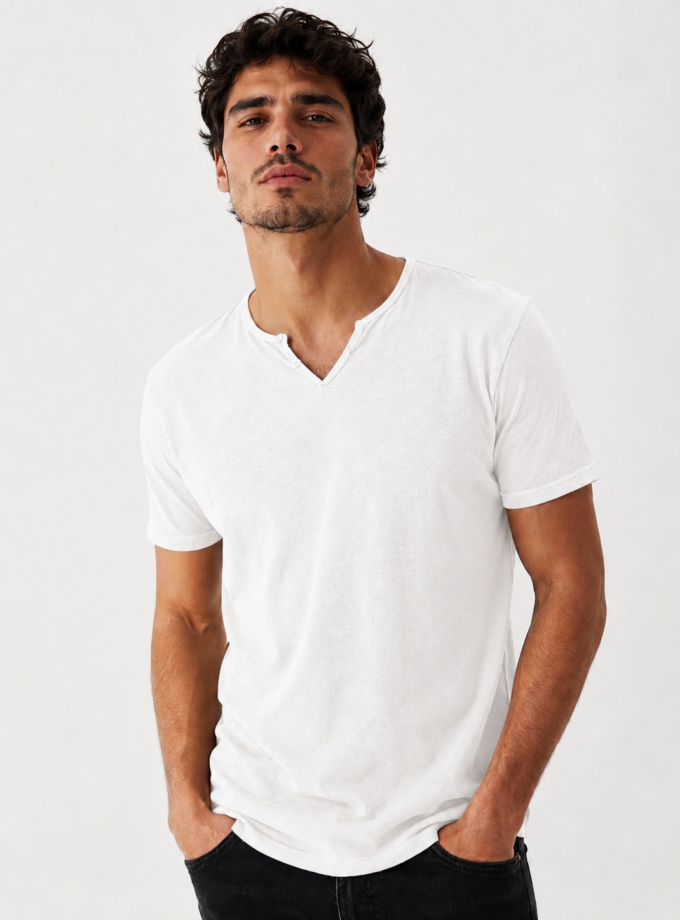 V - NECK  T -SHIRT  - WHITE