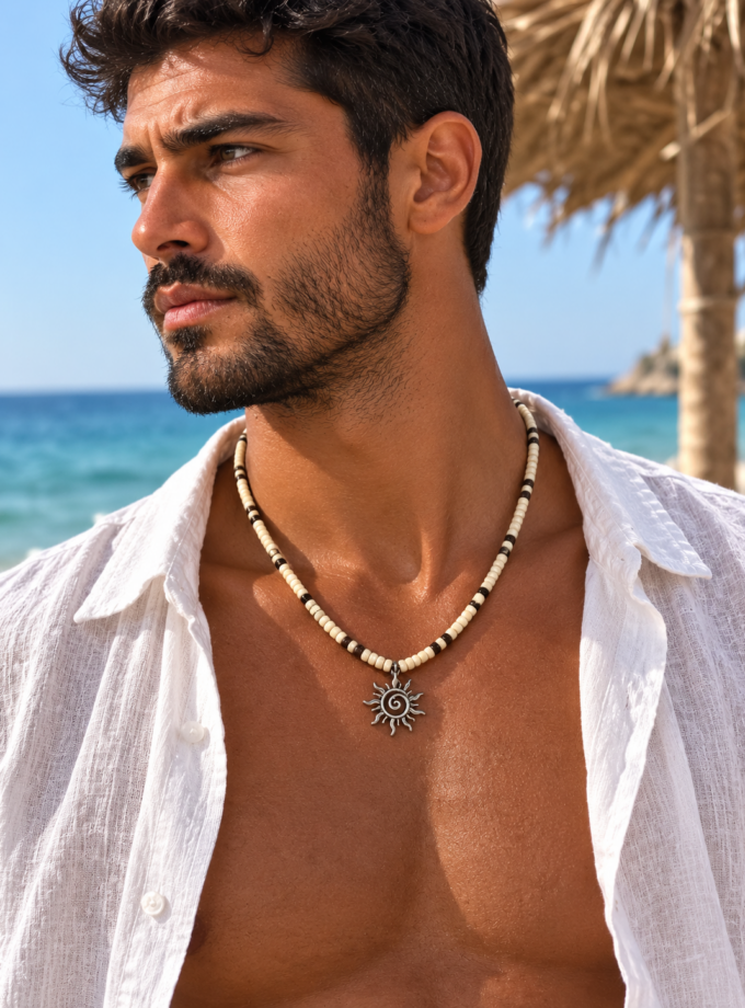 BEADED SUN PENDANT NECKLACE