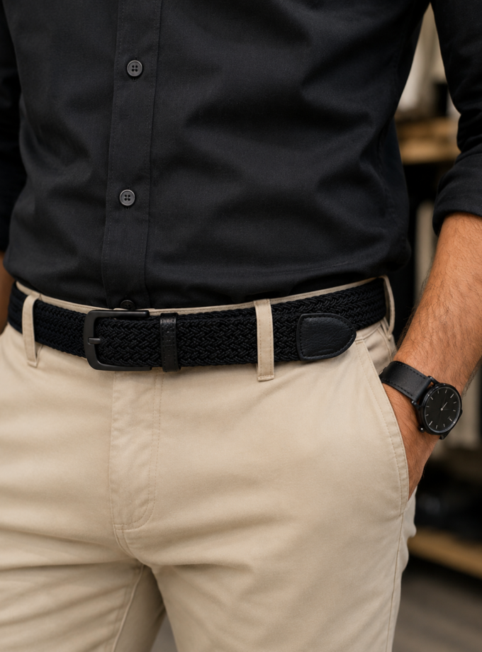 WOVEN STRETCH BELT- DARK BLUE
