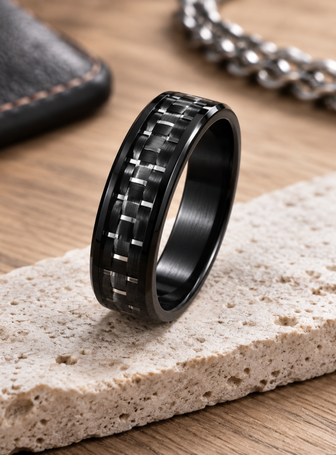 BLACK CARBON FIBER STAINLESS STEEL RING