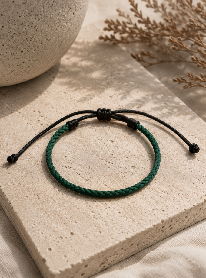 GREEN BRAIDED ADJUSTABLE BRACELET