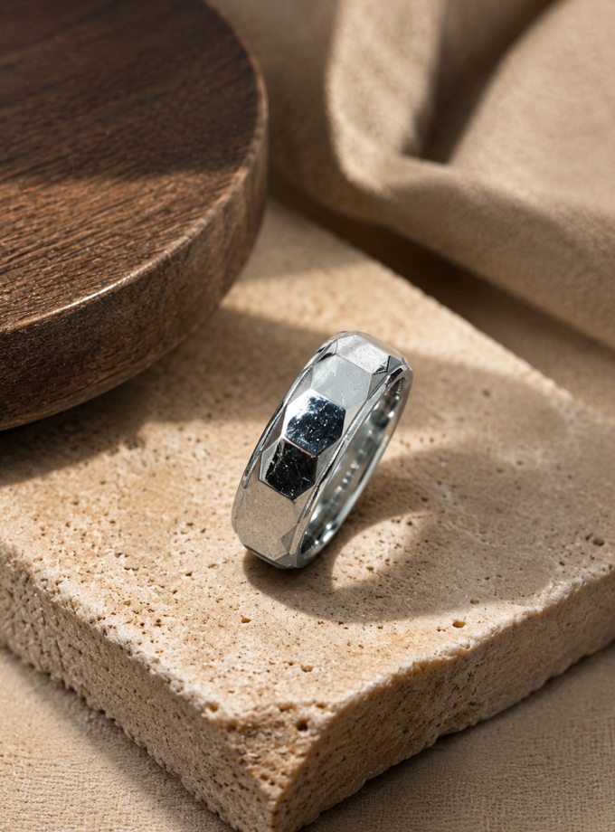 FACETED STAINLESS STEEL RING