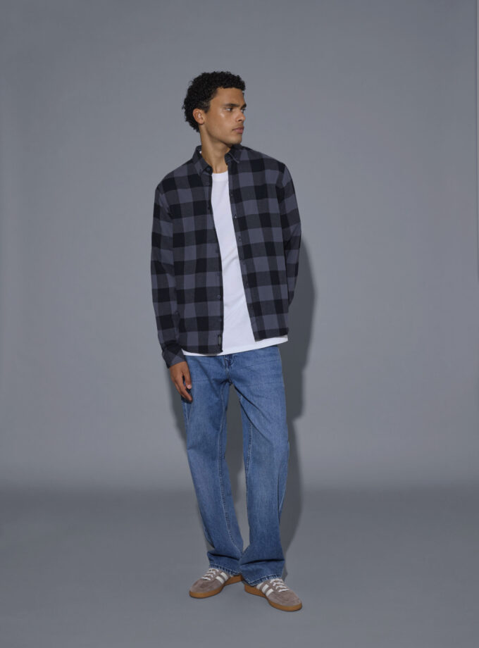 CHECKED LONG SLEEVE SHIRT - BLACK