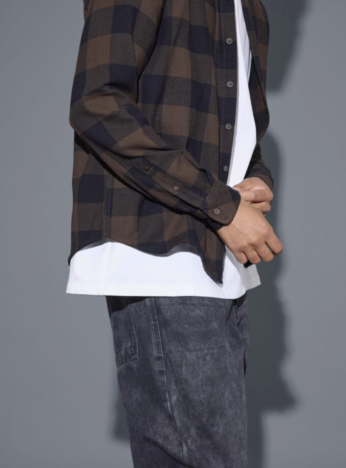 CHECKED LONG SLEEVE SHIRT - BROWN
