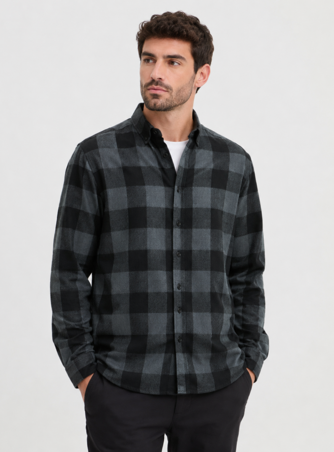 CHECKED LONG SLEEVE SHIRT - BLACK