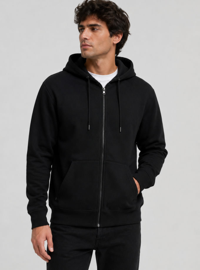 ZIP- UP HOODIE - BLACΚ