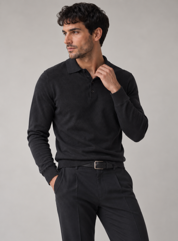 KNIT POLO - OFF BLACK